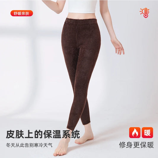 Women's High-Waisted Mink Cashmere Leggings Autumn Winter Thick Warm Soft Solid Color Elasticity Pants for Women