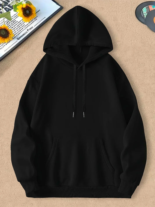 Wolf pattern back print, hooded sweatshirt, pocket sports hoodie, streetwear