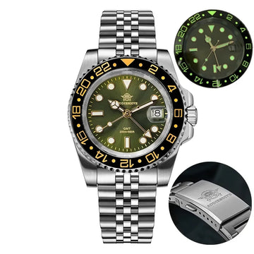 ADDIESDIVE AD2050 Men Watch BGW9 Super Luminous 20Bar Waterproof Reloj 316L Stainless Steel Swiss Ronda 515-24 GMT Quartz Watch