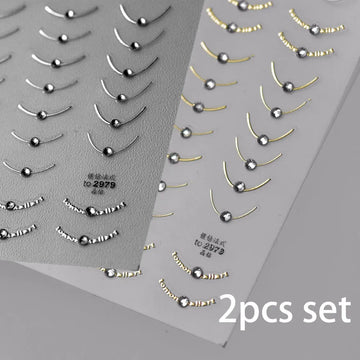 2pcs Set French Tip Nail Stickers Diamond Line 5D Gold Silver French Line Nail Art Stickers Crystal Curve Wave Strips Slider2028