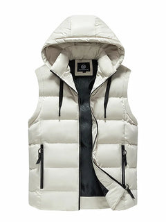 Hooded Down Vest Windproof Neck Warmth Practical Wear Simple Design Solid Color Fashion Allpurpose Style Fabric Comfortable Coat