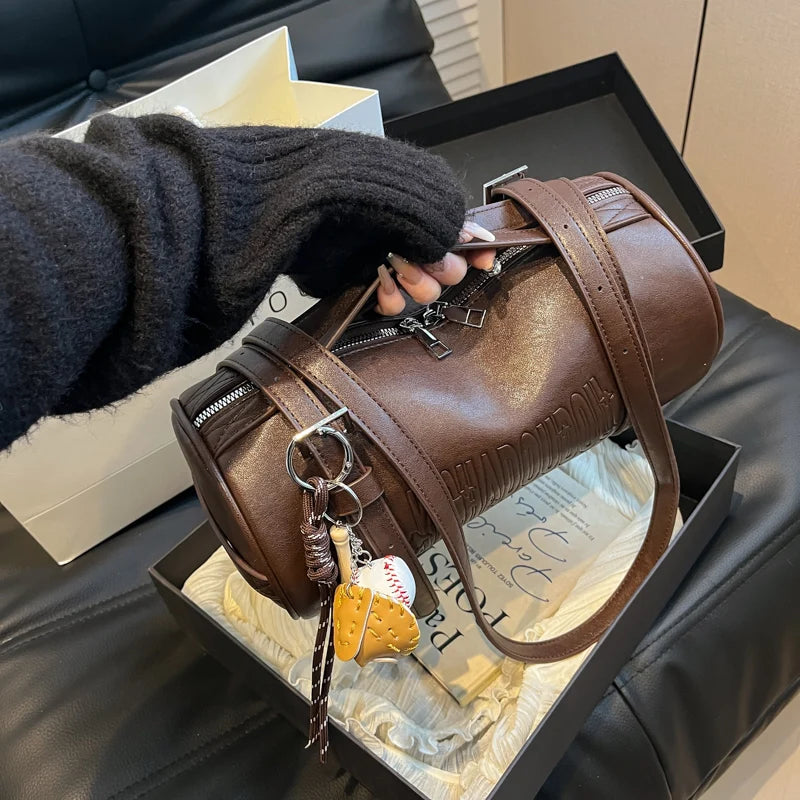 2025 Cylinder Pillow Bag for Women Multifunctional Shoulder Crossbody Bag with Pendant Winter Luxury Designer Handbag