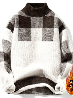 2023 Winter/Autumn Mink velvet High-Quality Fashion Trend Plaid Pattern Sweater Men Casual Loose Warm Sweaters Men Comfortable