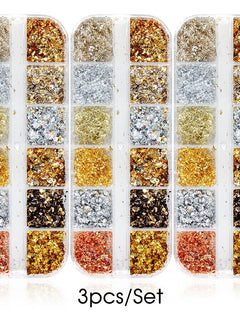 12 Color Gold Foils Gorgeous Nails Glitter Random Aluminum Flakes Paillette Chip Nail Design Shinny Sparkles Nail Art Decoration 2028