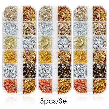 12 Color Gold Foils Gorgeous Nails Glitter Random Aluminum Flakes Paillette Chip Nail Design Shinny Sparkles Nail Art Decoration 2028