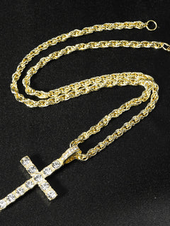 Hip Hop Iced Out Cross Pendant Necklace Strap 4mm Zircon Tennis Chain Men Women Sparkling Necklace Punk Jewelry Fashion Gift