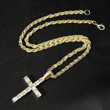 Hip Hop Iced Out Cross Pendant Necklace Strap 4mm Zircon Tennis Chain Men Women Sparkling Necklace Punk Jewelry Fashion Gift PlatiNum