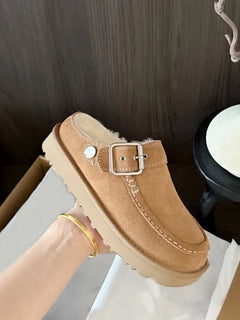2026 New Vintage Belt Buckle Thick-soled Padded Men's and Women's Cotton Shoes Fashionable Half-trimmed Cotton Boots