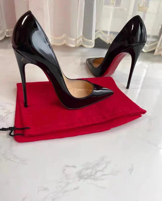 2025 New Black 12cm High Heels Classic Thin Heels Sexy Shallow Mouth Fashion Commuter Large Single Shoes 33-50