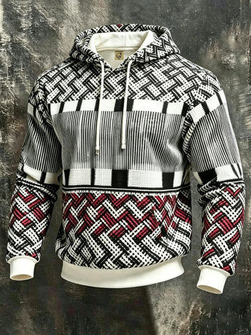 Unisex 3D Print Hoodie Ethnic Knit Geometric Pattern Pullover Long Sleeve Kangaroo Pocket Casual Autumn Winter Sweatshirt