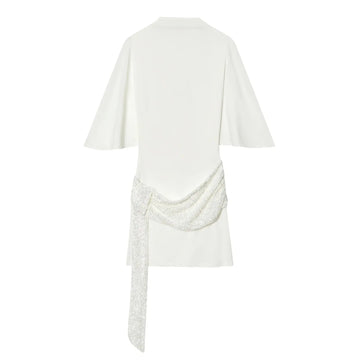 HH 2026 Abito Corto Elegante da Donna Bianco con Maniche Corte, Schiena Scoperta e Decorazioni in Paillettes, Mini Abito Sexy alla Moda per Feste platinumshop