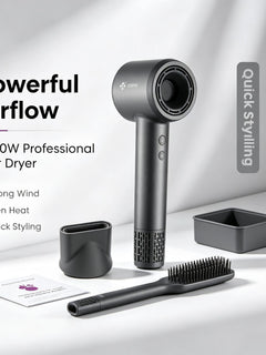 High Speed Hair Dryer 1600W Brushless Blow Dryer 110000RPM Low Noise 57dB Negative Ion Cold Shot Compact Styling Tool With Concentrator Nozzle For Home Salon