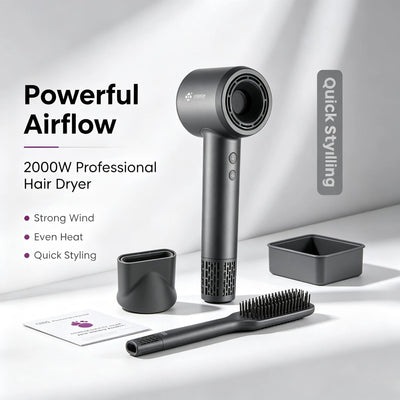 High Speed Hair Dryer 1600W Brushless Blow Dryer 110000RPM Low Noise 57dB Negative Ion Cold Shot Compact Styling Tool With Concentrator Nozzle For Home Salon
