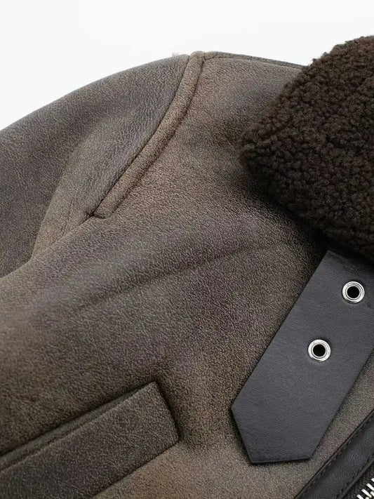 Women's Brown Autumn Jacket Coat Harajuku Streetwear Zippers Long Sleeve Suede Jacket Vintage Outerwear 2000s Emo Clothes 2025