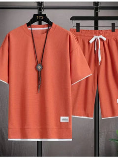 Waffle manica corta e pantaloncini estivi da uomo in due pezzi tuta sportiva Casual da uomo comodi pantaloncini freschi Set oversize
