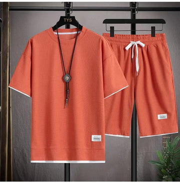 Waffle manica corta e pantaloncini estivi da uomo in due pezzi tuta sportiva Casual da uomo comodi pantaloncini freschi Set oversize platinumshop