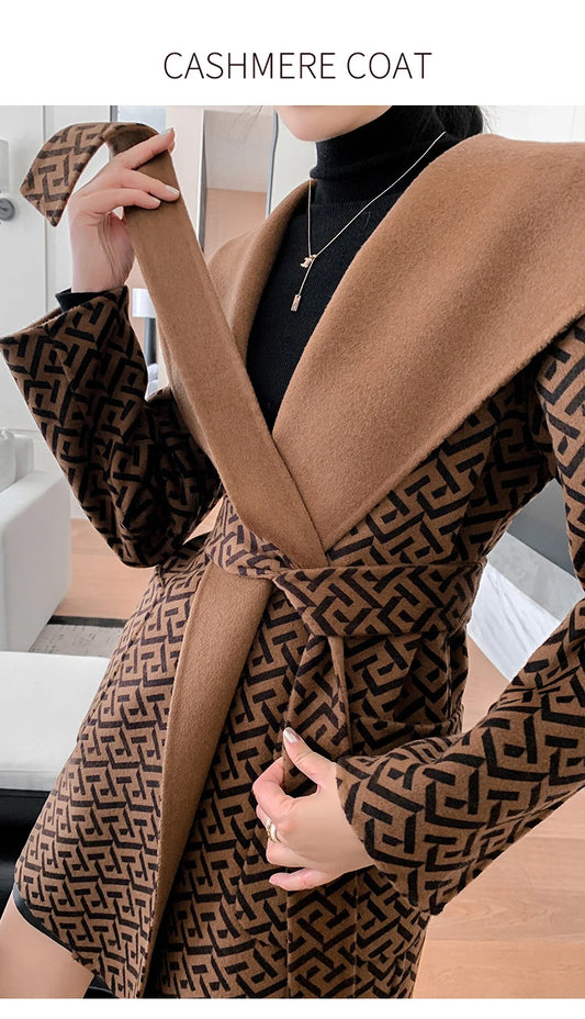 2025 Women's 100% Cashmere Thick Double sided Long Jacket Star Style Classic Multi functional Fashion Suitable for Business