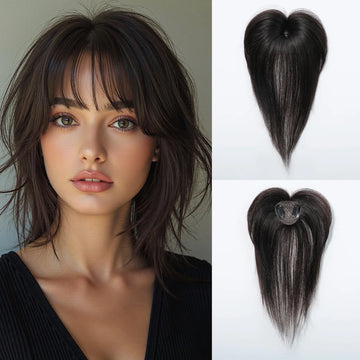 Ombre Light Blonde Real Human Hair Toppers with Swiss Lace Base Hair 3D Air Bangs 10inch Human Hair Topper for Women Hair Loss