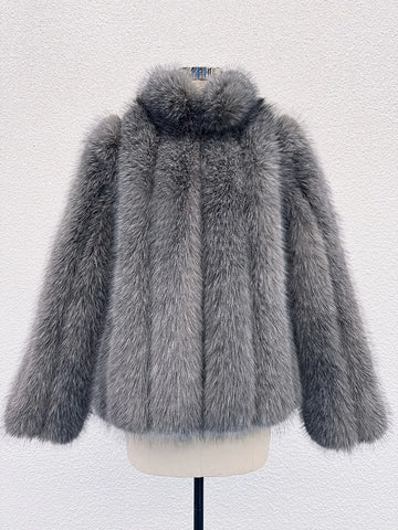 ZADORIN New Luxury Patchwork Striped Stand Collar Faux Fur Coat Woman Clothing Winter Furry Jacket Fur Faux Coats Warm Fur Top