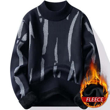 New Mens Sweater Fashion Knitted Fleece Lined Pullover Men's Autumn Winter Clothes Elegant Luxury Brand Fashion Knitted Sweaters