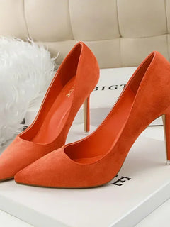 Donne 9 cm Tacchi alti Festa quotidiana Décolleté in pelle scamosciata colorata Scarpins femminili Stiletto Banchetto serale Rosso Giallo Scarpe Plus Size 34-43