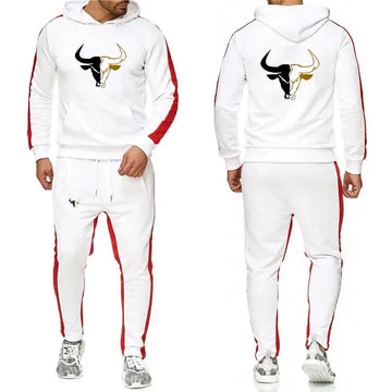 2025 Spring And Autumn Men's sport bull pattern Logo Print Daily Commute Simple Sports Comfortable Hoodies Pants Suits PlatiNum