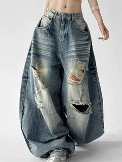 Jeans Larghi da Donna Stile High Street, Denim Distressed, Moda Primavera 2026, Nuovi Arrivi, Pantaloni Lunghi
