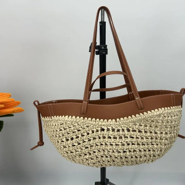 Bolso de hombro de paja trenzada de marca Bolso popular con asa larga y corta Bolso de axila a juego con los colores Bolso de dumpling para mujer Bolso de cubo