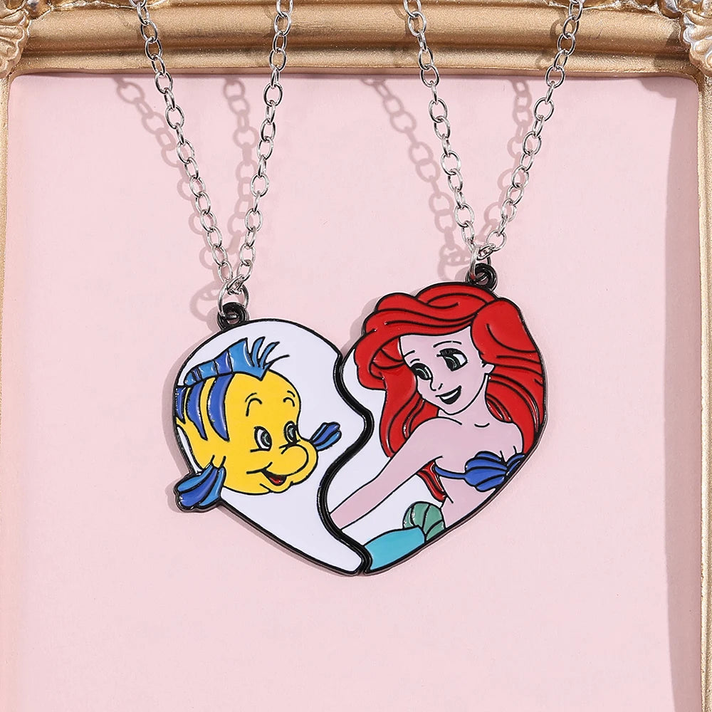 2 pezzi Disney Anime Sirenetta Principessa Amore Splicing Collana con ciondolo smaltato Regalo perfetto per i migliori amici