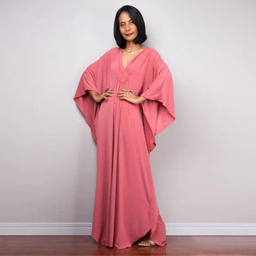 Cover Up Caftano casual da donna Taglie forti Abiti da spiaggia Abito da bagno con maniche a pipistrello platinumshop