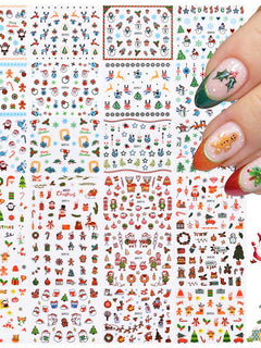 24Pcs 3D Christmas Nail Stickers Cartoon Santa Claus Elk Snowman Snowflakes Self-Adhesive Nail Decals Kid Girl Xmas Gift Sliders