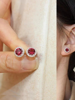 Korean 925 Sterling Silver Cute Round Crystal Stud Earrings for Women S925 Wedding Party Jewelry Gift Aretes De Mujer