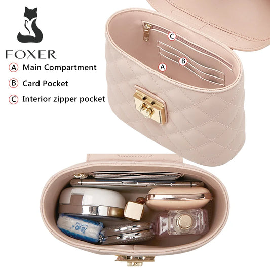 FOXER Split Leather Women's Box Mini Handbag Fashion Brand Crossbody Shoulder Bag Lady Messenger Bag Elegant Small Tote