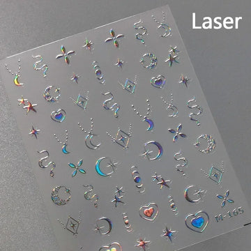Punk Glitter Powder Blue Pink Star Charm Laser Silver Gold Starlight Rhinestones Moon DIY Nail Art Stickers Manicure Tool Decals