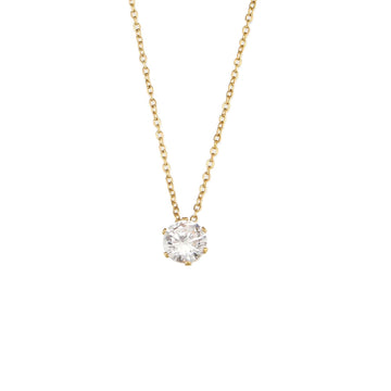 E.B.belle Stainless Steel PVD Plated 3A Zircon Stone Crown Pendant Necklace Ladies Minimalist Weddng Party Crystal Necklace PlatiNum