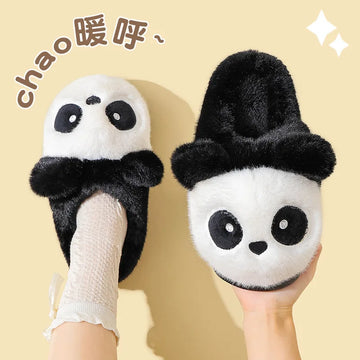 Children's Slippers Cute Panda Fluffy Fashion Winter Warm Cotton Slippers Parent Child Indoor Cartoon Plush Floor Home Slippers