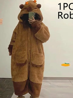 Winter Capybara Cosplay Costume Robes Adult Kigurumi Unicorn Onesie Anime Nightgown Halloween Cartoon Pajamas Sleepwear