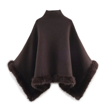 NLZGMSJ Autumn Women Fur Splice Cape Jacket New Fashion Loose Leisure Poncho Coat Elegant Hight Street Women Cloak Y2K