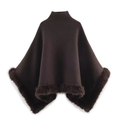 NLZGMSJ Autumn Women Fur Splice Cape Jacket New Fashion Loose Leisure Poncho Coat Elegant Hight Street Women Cloak Y2K