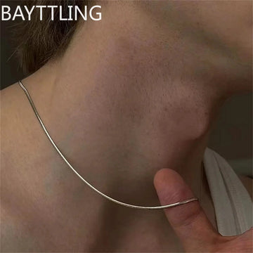 wholesale 1/2mm 925 sterling silver Women Jewelry Snake Chain Necklace For Men Simple Basic Chain Hip Hop Fashion Accessories PlatiNum