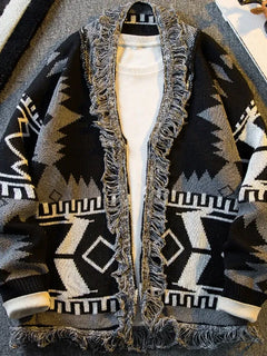 Autumn Ethnic Style V-neck Knitted Cardigan Sweater Men's Loose Casual High Street Personalized Knitted Jackets Male Clothes
