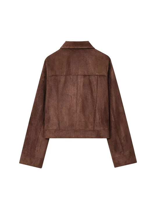 NLZGMSJ Jacket 2025 Women's Suede Lapel Long Sleeved Coat Fashion Short Casual Jackets Streetwear In Outerwear