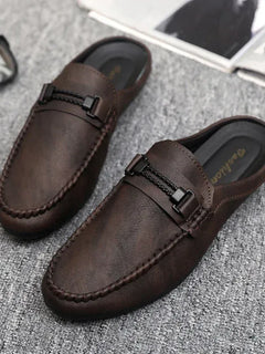 Mezze pantofole da uomo in pelle Scarpe casual da uomo traspiranti estive Scarpe da guida pigre slip-on Comode mocassini da passeggio Mocassini