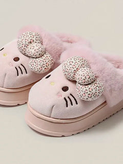 Sanrio Hello Kitty Winter Fleece Lined EVA Thick Mule Slippers Snowy Day Anti-Slip Warm Fleece Outdoor Slippers Women Snow Boots