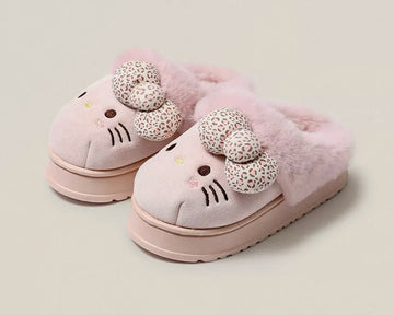 Sanrio Hello Kitty Winter Fleece Lined EVA Thick Mule Slippers Snowy Day Anti-Slip Warm Fleece Outdoor Slippers Women Snow Boots