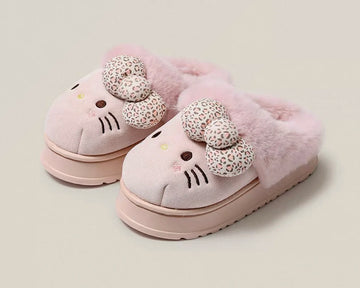 Sanrio Hello Kitty Winter Fleece Lined EVA Thick Mule Slippers Snowy Day Anti-Slip Warm Fleece Outdoor Slippers Women Snow Boots