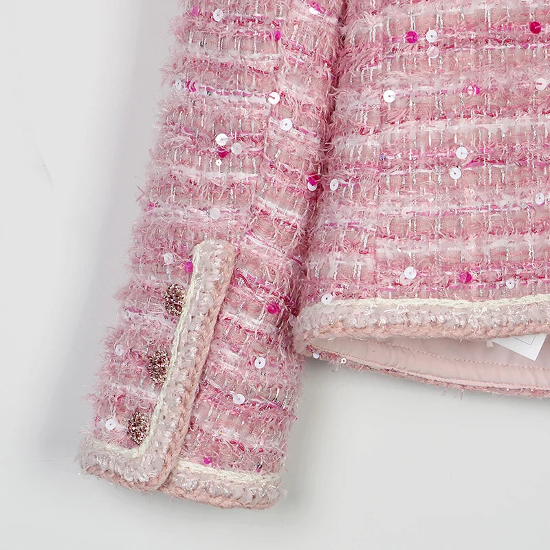 2025 New Fashion Round Neck Celebrity High-end Heavy Industry Sequin Temperament Design Casual Tweed Jacket