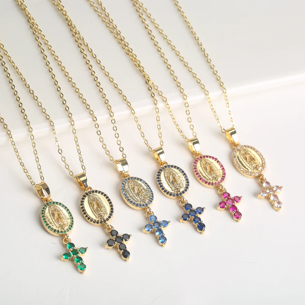 Bracciale di alta qualità Collana con ciondolo croce Vergine Maria con zirconi classici per accessori di gioielli religiosi per feste da donna e ragazza