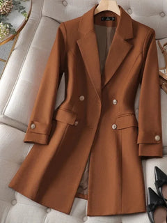 Autumn Winter Jacket Women Long Blazer Khaki Coffee Black Office Ladies Formal Jacket Business Work Wear Coat Female Outerwear
