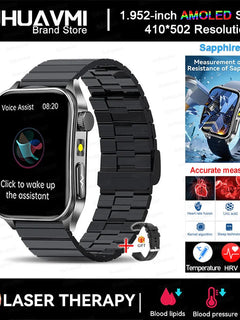 2025 Trattamento laser Tre Smartwatch alti 1.95 "Schermo curvo in zaffiro ECG + PPG Grasso nel sangu